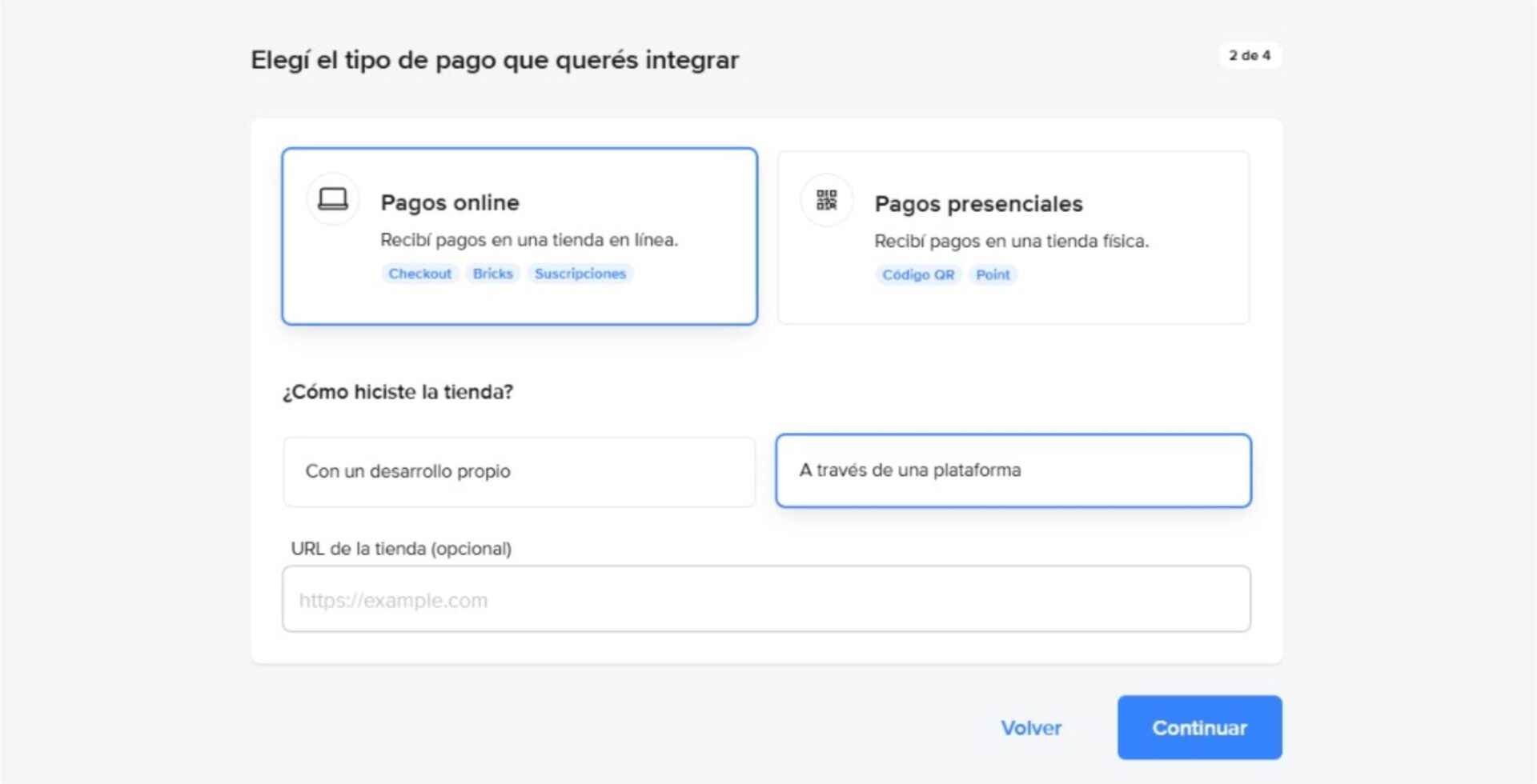 Elegir tipo de pago