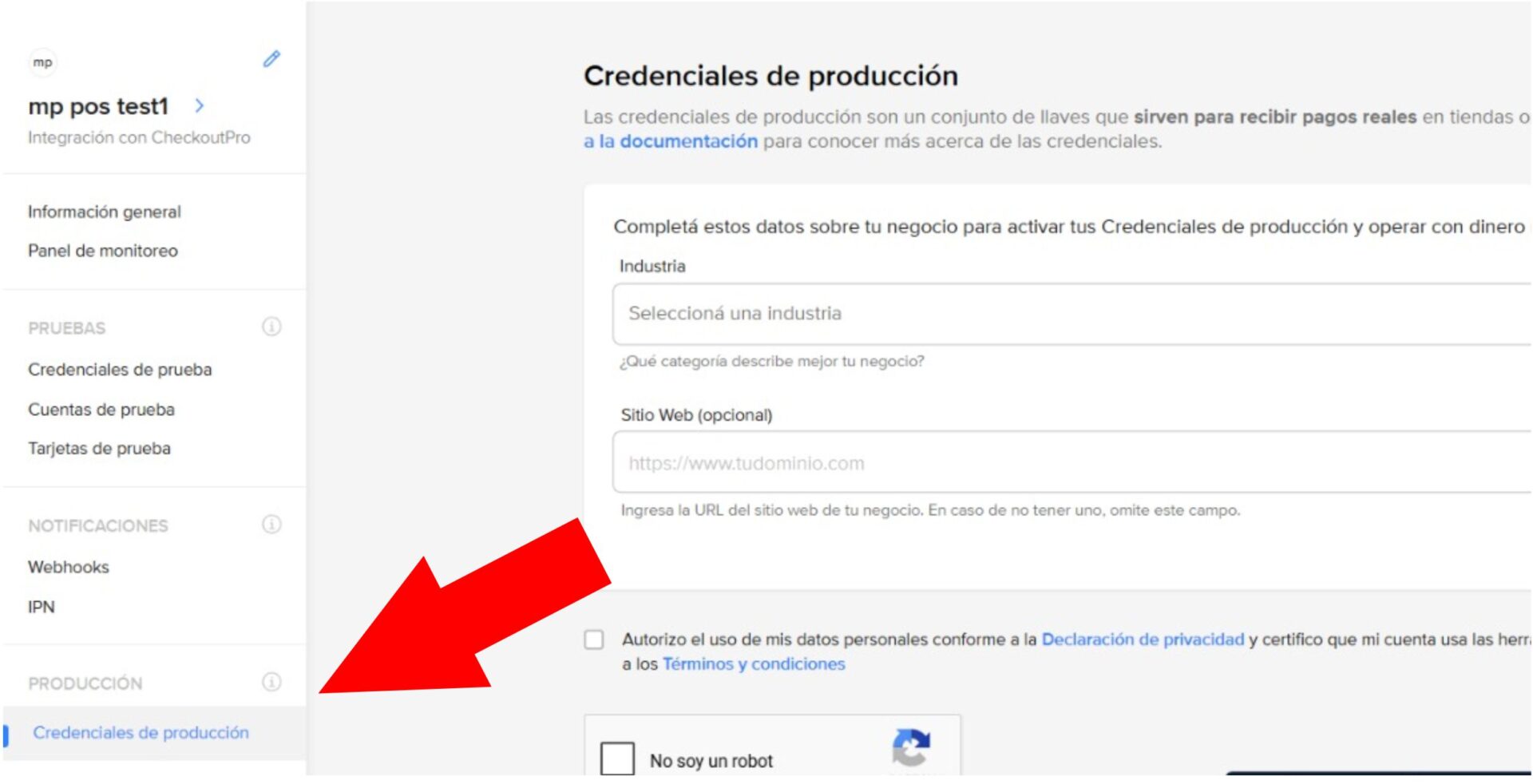 Activar credenciales de producción