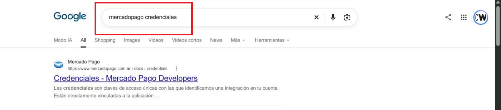 Paso 1: Buscar Mercado Pago credenciales en Google
