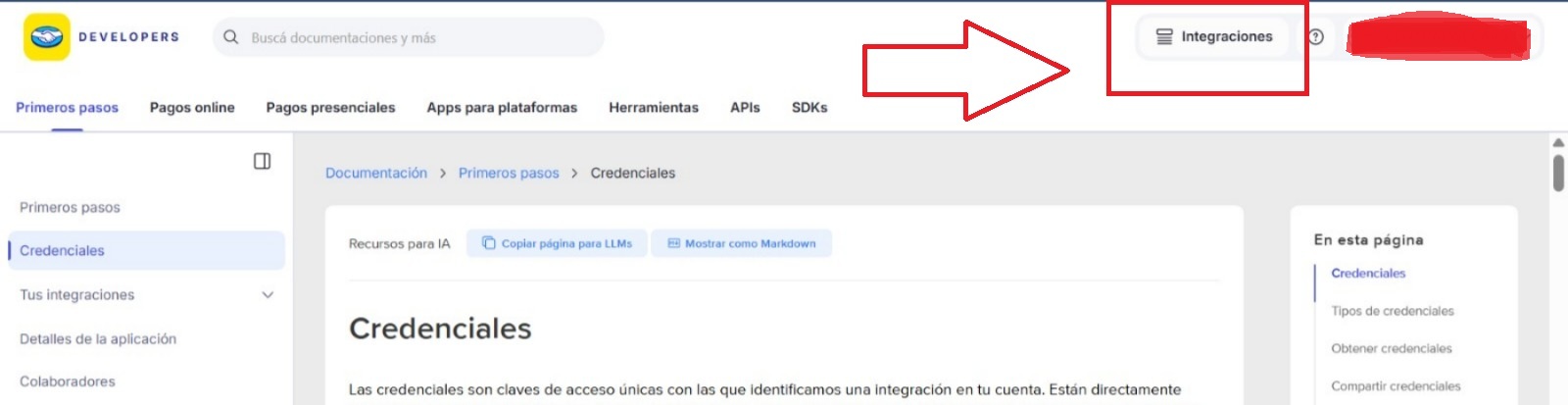 Paso 2: Elegir Integraciones en Mercado Pago
